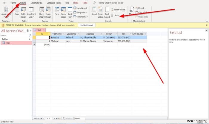 How to create Labels in Microsoft Access