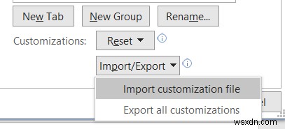 How to reset Ribbon Customizations to default in Microsoft Office?