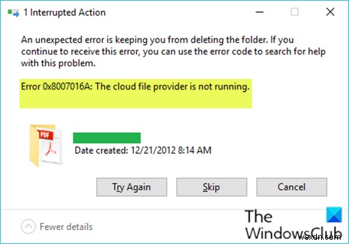 OneDrive Error 0x8007016A: The cloud file provider is not running