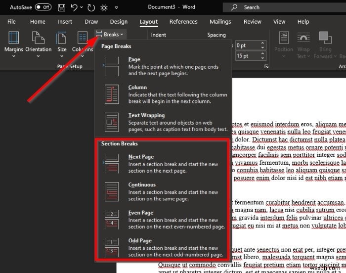 How to insert Section Breaks in a Microsoft Word document