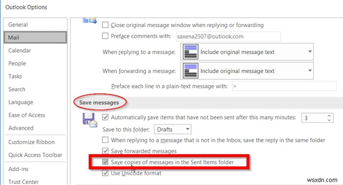 How to stop Outlook from saving Sent emails in the Sent Items folder