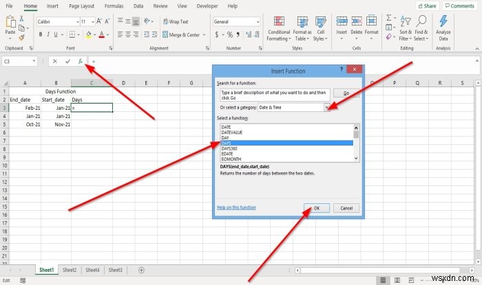 How to use DAYS and DAYS360 functions in Microsoft Excel