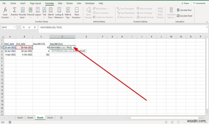 How to use DAYS and DAYS360 functions in Microsoft Excel