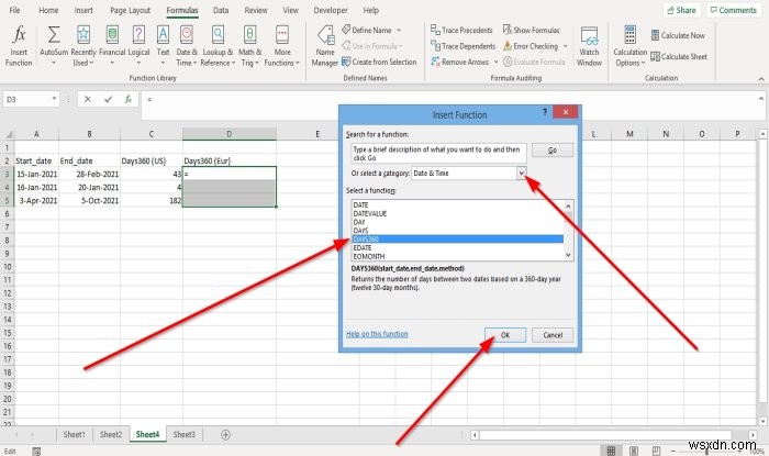 How to use DAYS and DAYS360 functions in Microsoft Excel