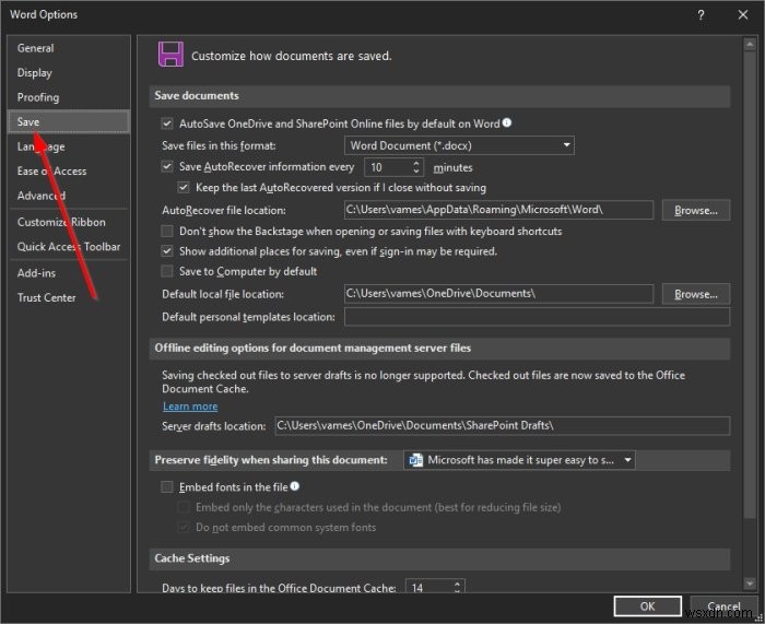 How to change the default Save location in Office