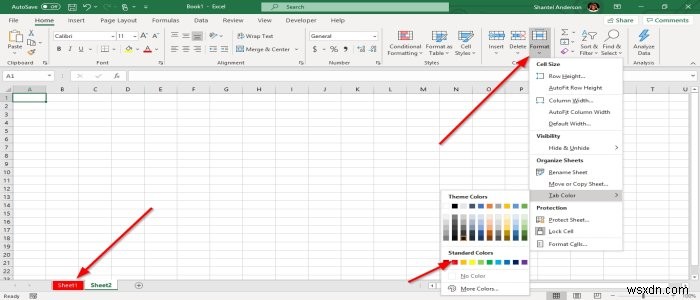 How to change the color of Excel worksheet Tab