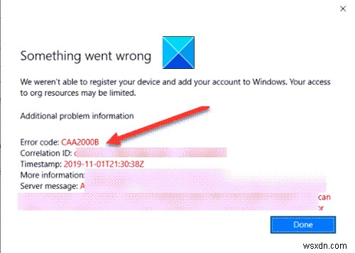 Microsoft Teams Error CAA2000B, We weren’t able to register your device
