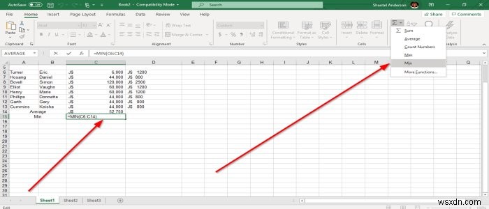How to use MIN, Max, and AVERAGE Functions of Excel