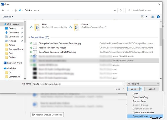 How to repair a corrupted Word file