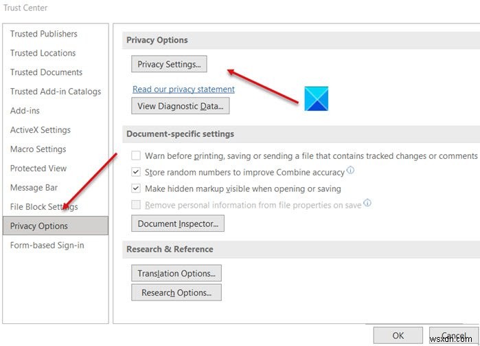 How to change Account Privacy settings in Microsoft Office
