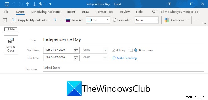 How to create and add Holidays to Outlook Calendar