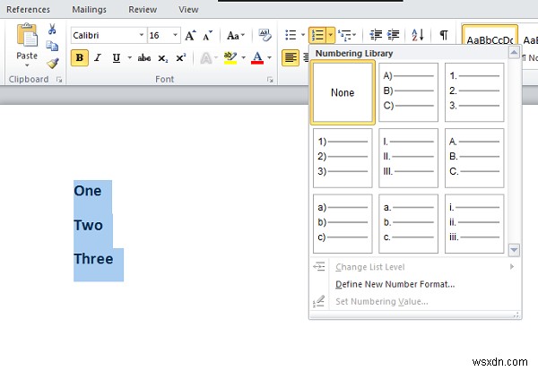 How to change the default Numbered List in Word
