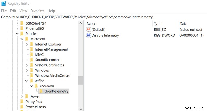 Limit Office 365 Telemetry using Registry and Group Policy