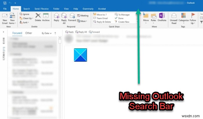 Instant Search Box missing in Outlook