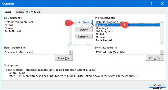 How to import formatting and styles from one document to another in Word