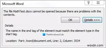 The file cannot be opened because there are problems with the contents