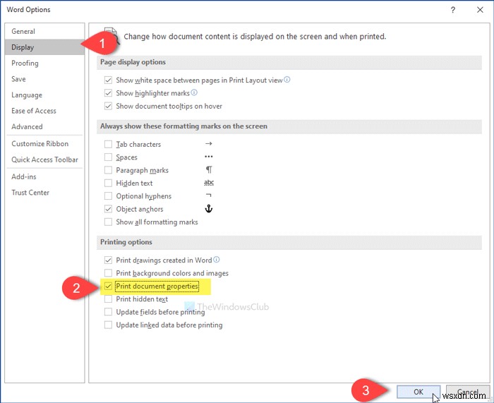 How to print Document Properties while printing Word document