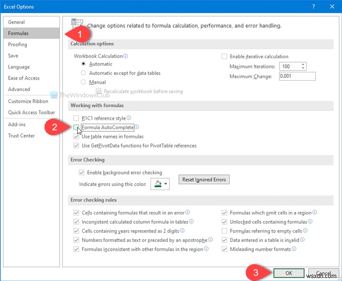How to show or hide List of Formulas while typing in Excel