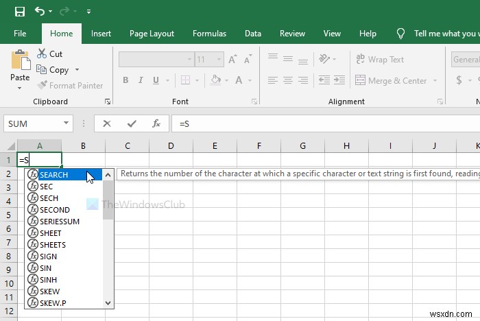 How to show or hide List of Formulas while typing in Excel