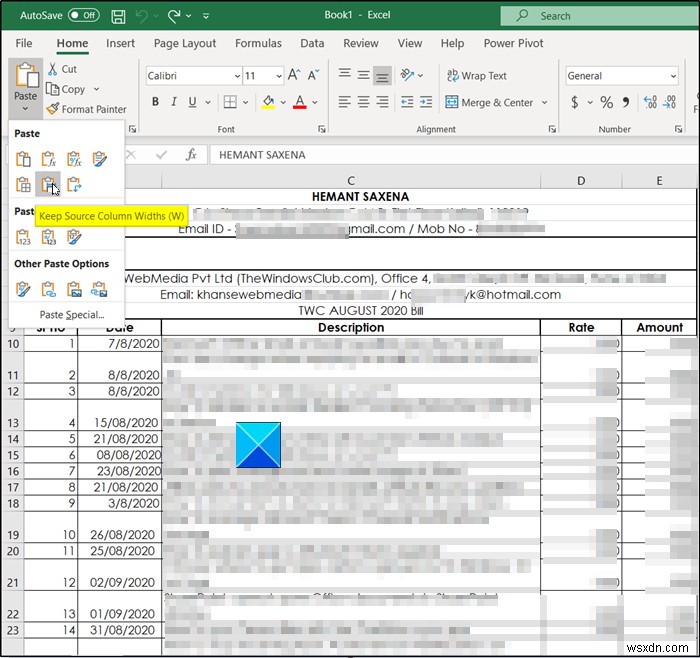 How to copy Column Width from source to another spreadsheet in Excel