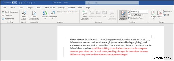 Delete button does not show strikethrough when Track Changes is enabled in Word