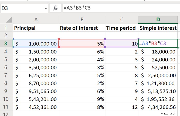 How to calculate Simple Interest in Excel