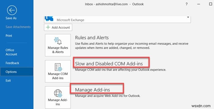 A problem was detected with an app or add-in – Outlook error message