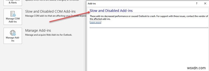 A problem was detected with an app or add-in – Outlook error message