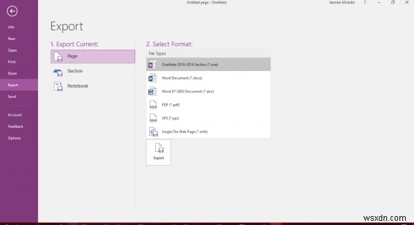 How to export OneNote files, notes, notebooks to different formats