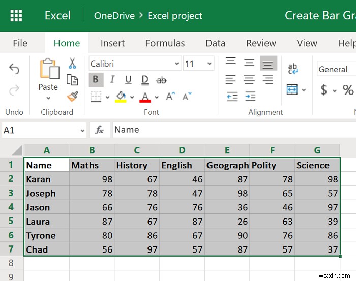 How to create a Bar Graph or Column Chart in Excel