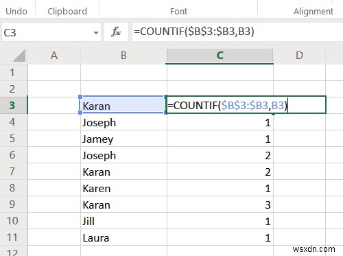 How to count duplicate values in a column in Excel