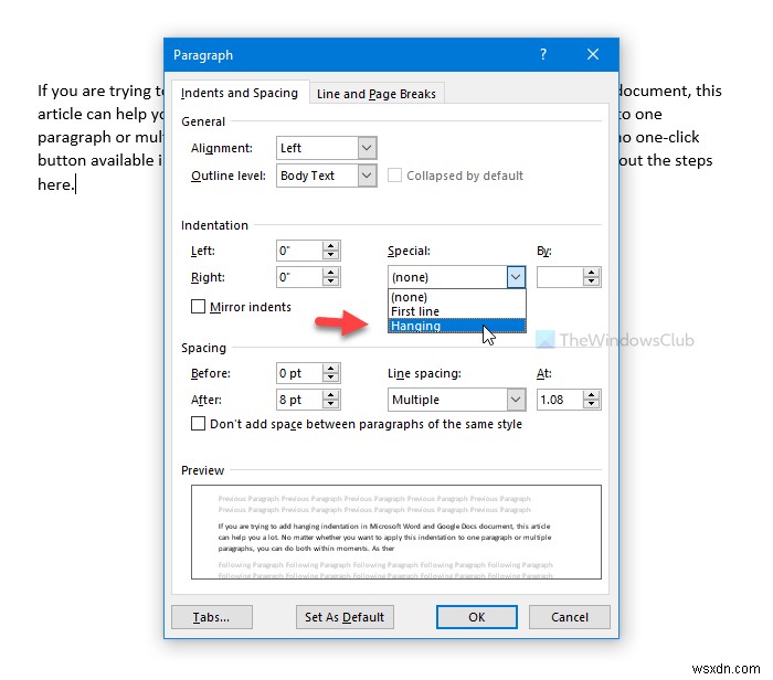 How to create a Hanging Indent in Microsoft Word and Google Docs