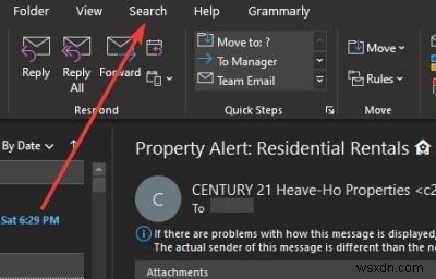 How to add the Search tab to the Outlook Ribbon