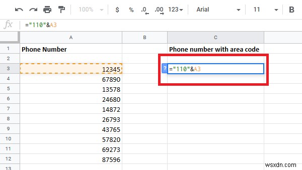 How to add Country or Area Code to a Phone Number List in Excel