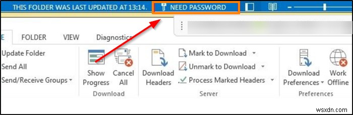 How to remove NEED PASSWORD error message in Outlook