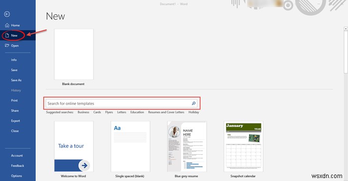 How to search for Online Templates in Microsoft Word