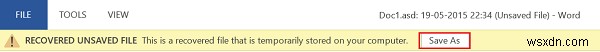 How to recover Recent Unsaved Word Document File version