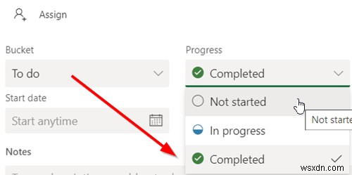 How to set and update Task Progress in Microsoft Planner
