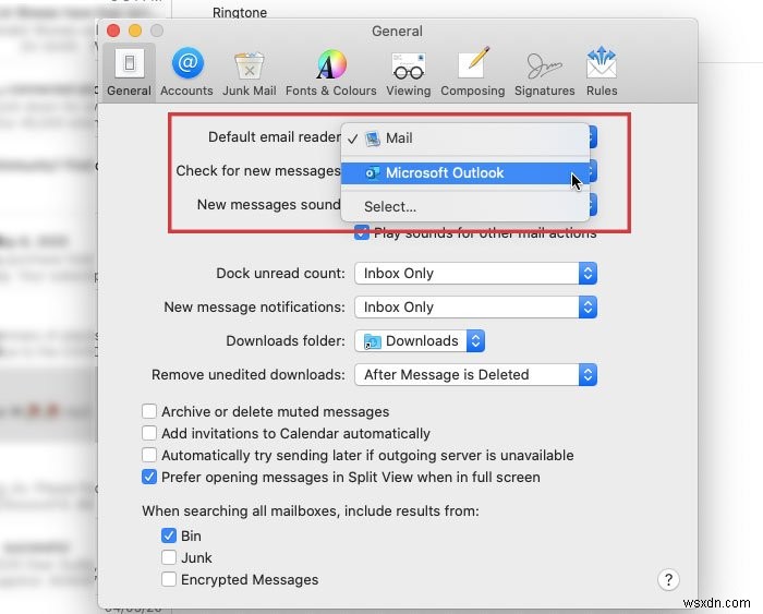 How to set Outlook as the default Email Reader on Mac