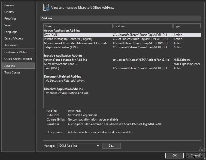 How to view, manage, install and remove Add-ins from Microsoft Office programs