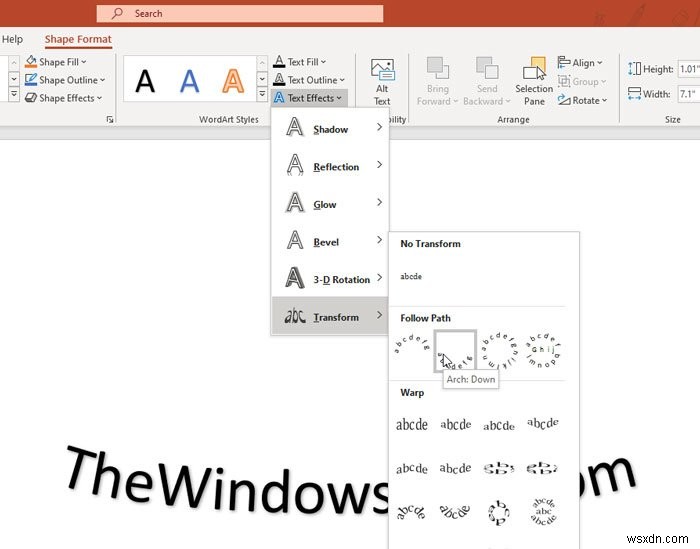 How to insert curved text in PowerPoint using WordArt