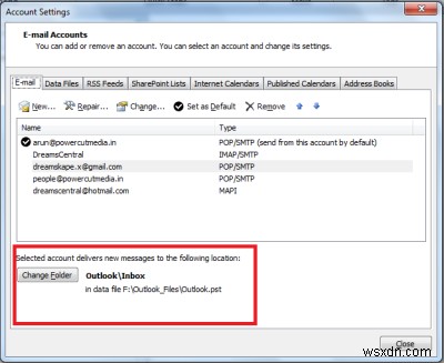 How to combine Outlook Inbox of multiple accounts