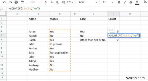 How to count the number of Yes or No entries in Excel