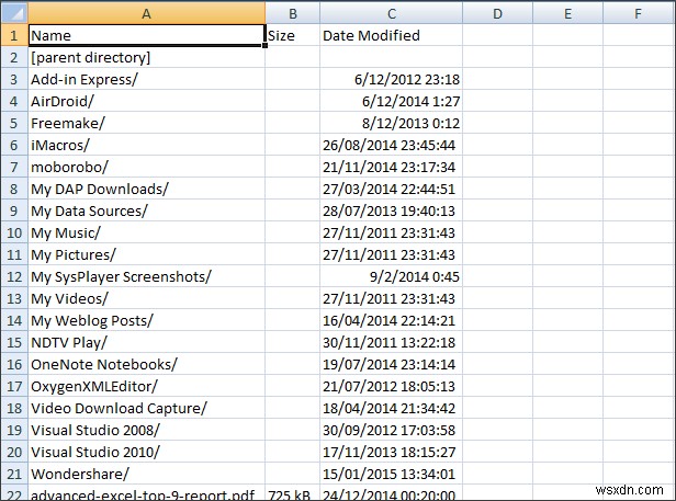 How to get a list of Files in a Folder into Excel