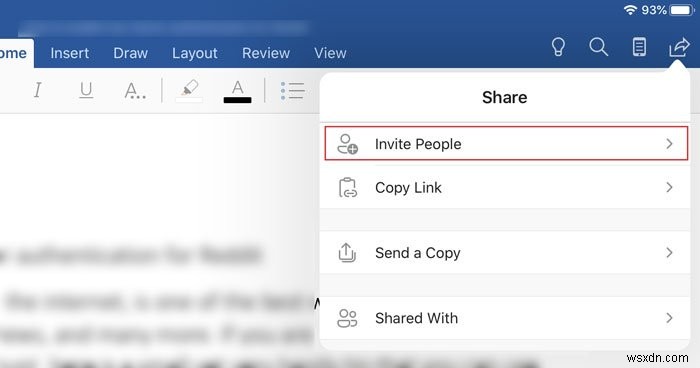 How to invite someone to edit Word document on iPad