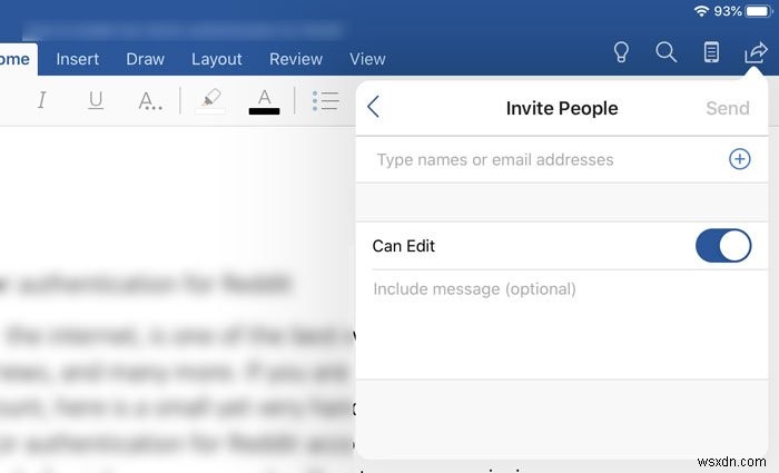 How to invite someone to edit Word document on iPad