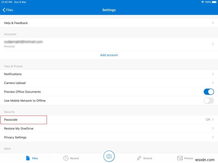How to lock OneDrive with Password, Touch ID or Face ID on iPad