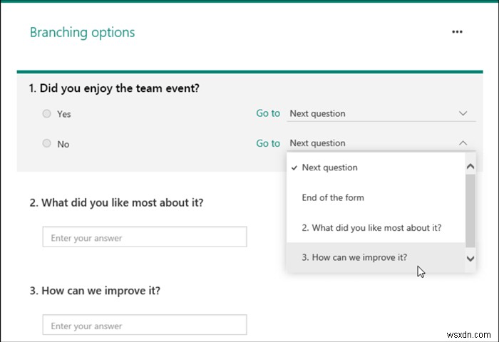 How to add Branching in Microsoft Forms