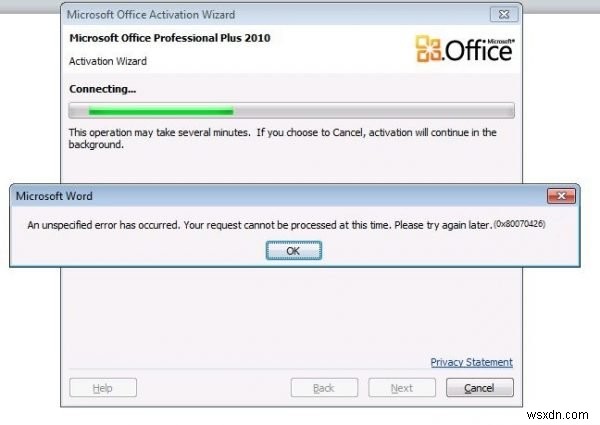 Fix Microsoft Office Activation error 0x80070426