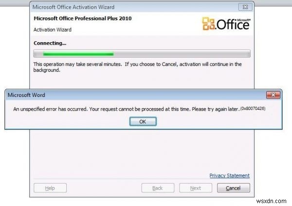 Fix Microsoft Office Activation error 0x80070426